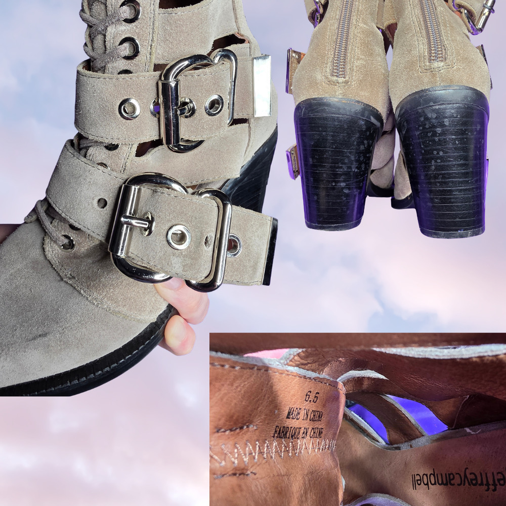 Jeffrey Campbell Caceres Gray Taupe Pointy Closed Toe Buckle Boho Goth Heel 6.5 - Picture 7 of 8
